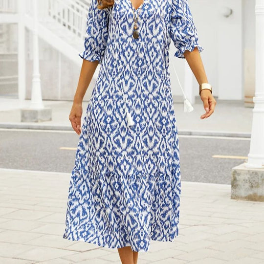 Damen Maxikleid mit modernem Boho-Design und lässigem V-Ausschnitt Heidi-Mode