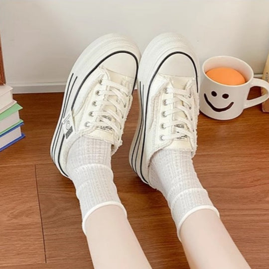 Damen Trendige Plateausneaker mit offener Ferse und Schnürung R&B
