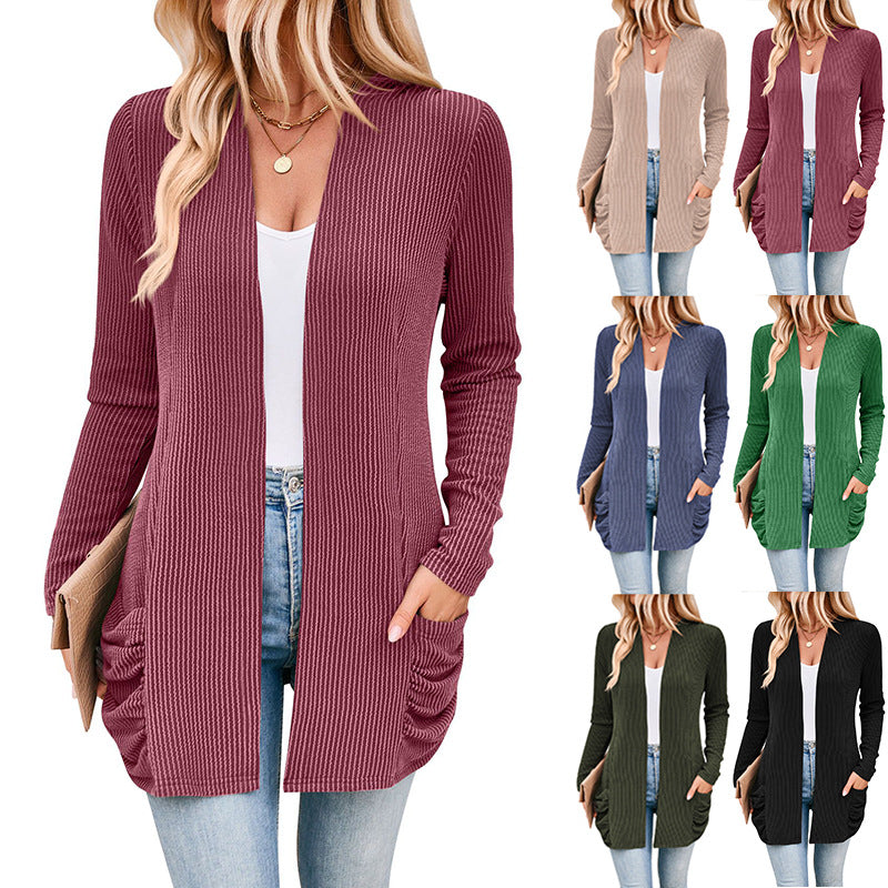 Damen Strickjacke mit Raffung und praktischen Taschen R&B