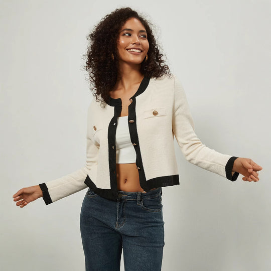 Damen Kurz geschnittene Strickjacke mit eleganten Knopf-Details R&B