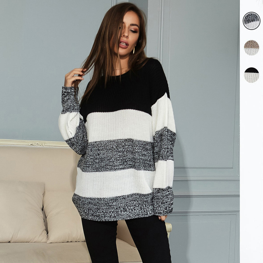 Damen lässiger Strickpullover mit modischem Streifenmuster und komfortablem Schnitt R&B