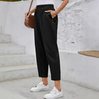 Damen Schnittige Chino-Hose mit elastischem Bund und dekorativen Knopfdetails R&B