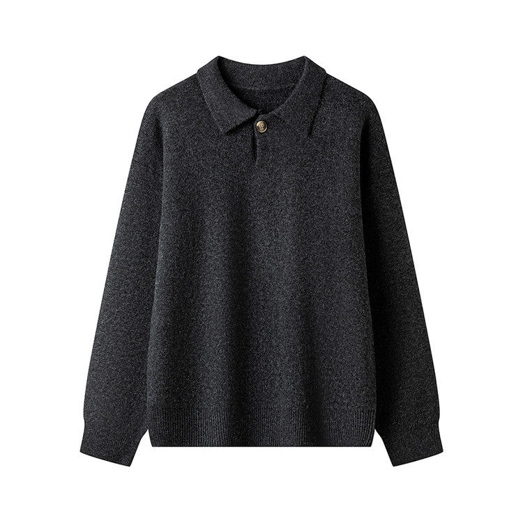 Damen eleganter Strickpullover mit Polokragen und Knopf R&B