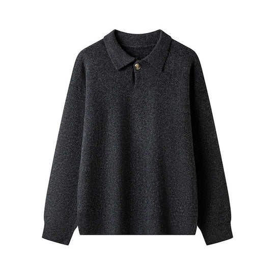 Damen eleganter Strickpullover mit Polokragen und Knopf R&B
