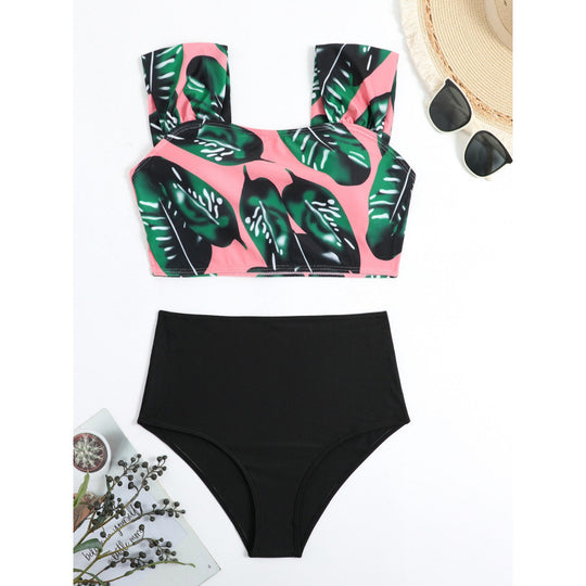 Damen Hochgeschnittener Bikini mit modischem Streifenmuster und floralem Unterteil R&B