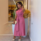 Damen Trägerkleid mit Knoten und Knopfleiste R&B
