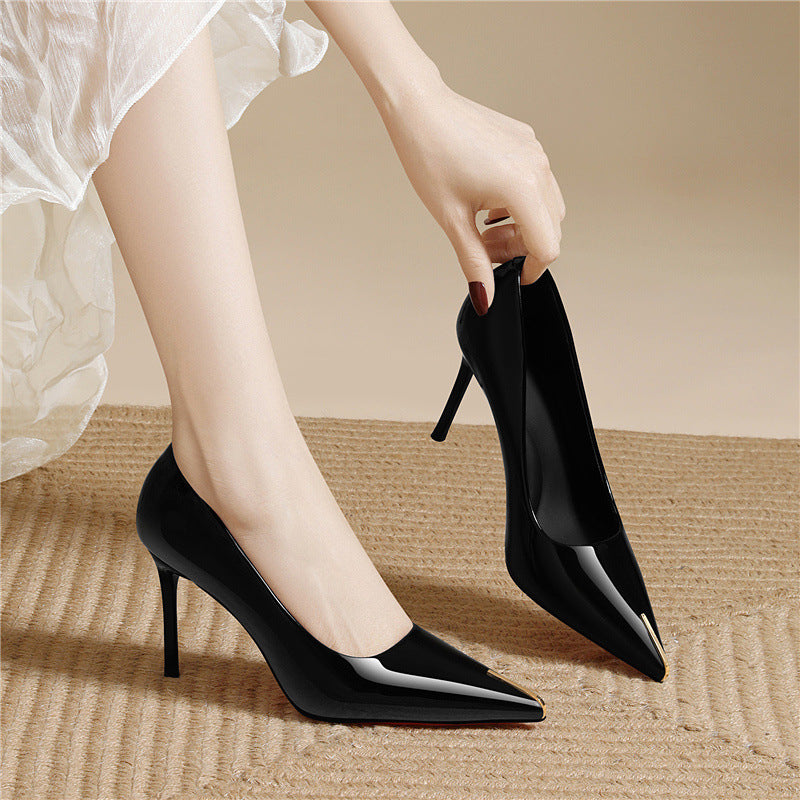 Damen elegante High-Heels mit spitzem Zehenbereich und glänzender Oberfläche R&B