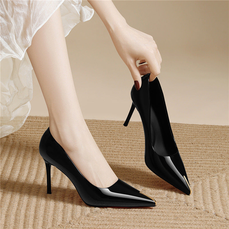 Damen elegante High-Heels mit spitzem Zehenbereich und glänzender Oberfläche R&B