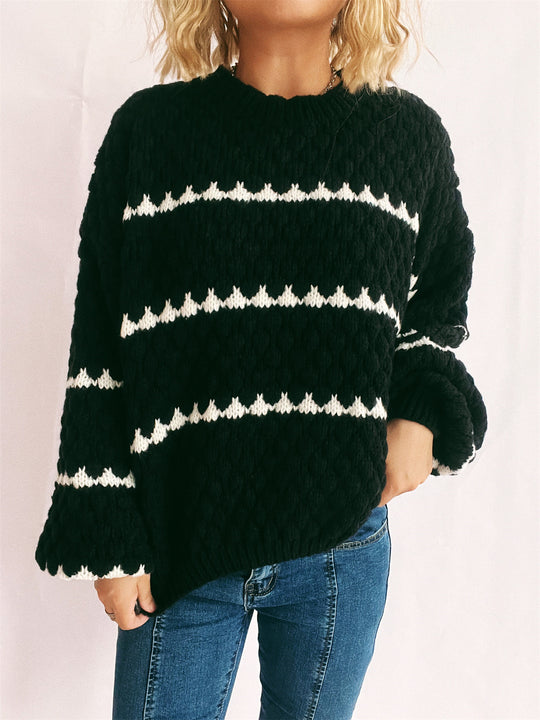 Damen Grobstrickpullover mit kontrastierenden Streifen R&B