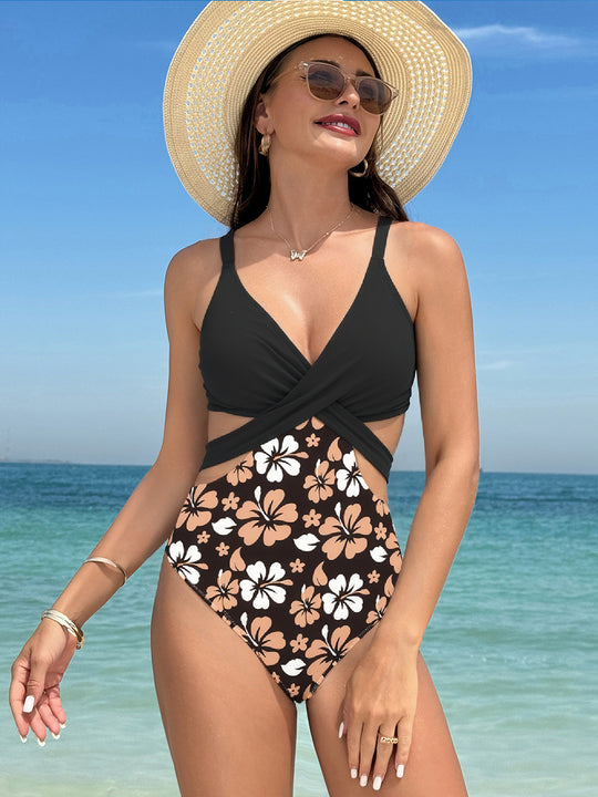 Damen Hochgeschnittener Badeanzug mit modischem Wickeldesign R&B