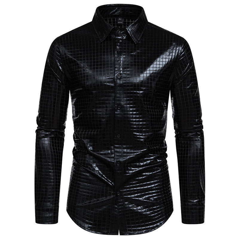 Herren Glänzendes Fashion-Hemd mit quadratischem Muster