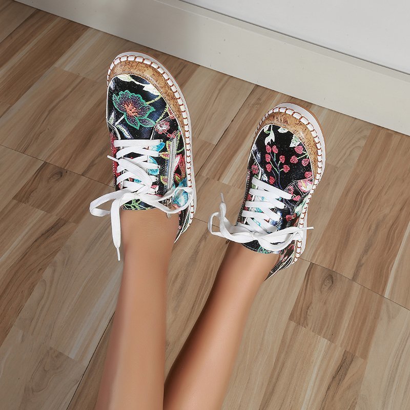 Damen farbenfrohe Sneaker mit Kork-Außensohle und floralem Design R&B
