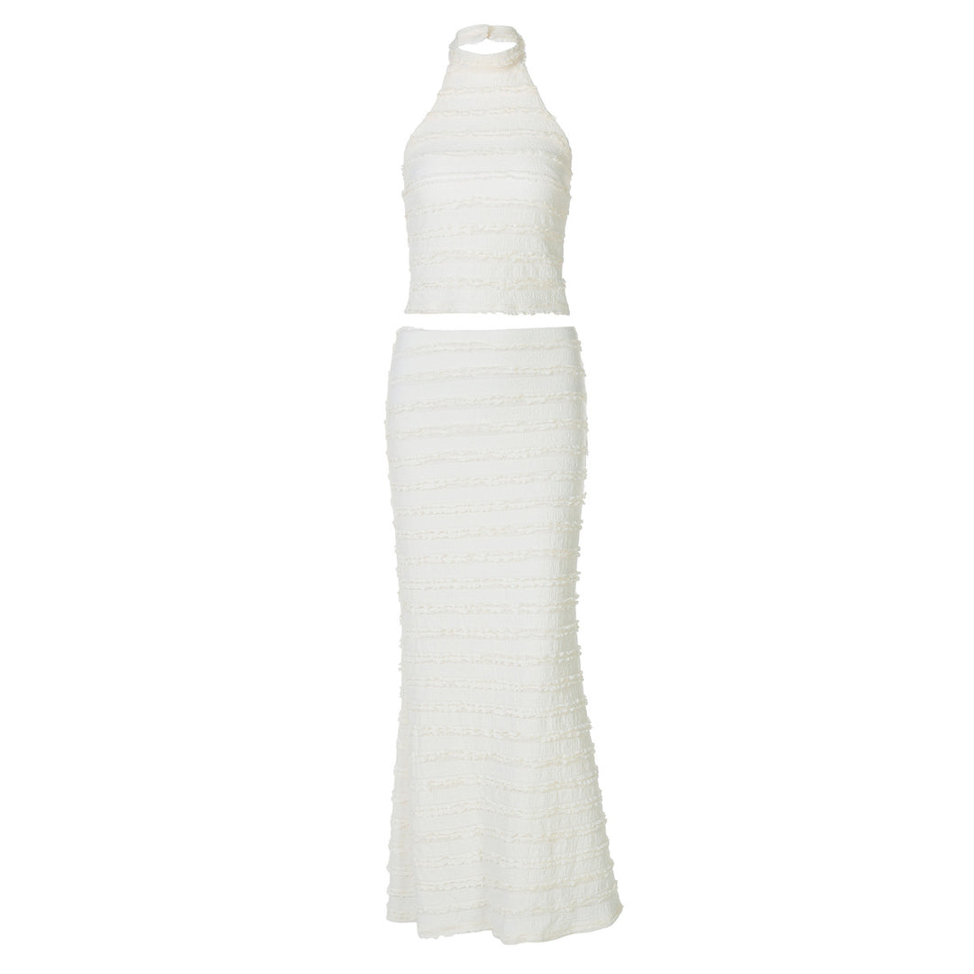 Damen Set aus hochwertigem Crop-Top und schmalem Maxirock mit Struktur R&B