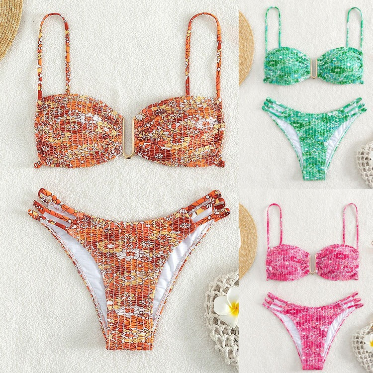 Damen Bikini-Set mit verspieltem Mustermix und modernen Schnürdetails R&B