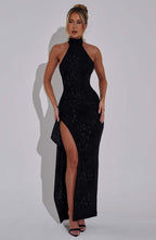 Damen Elegantes Abendkleid mit hohem Schlitz und Glitzerdetails R&B