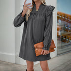 Damen lässiges Kleid mit Rüschendetails und langem Arm R&B