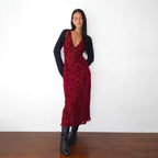 Damen Maxikleid mit tiefem V-Ausschnitt und floralem Spitzenmuster R&B