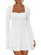 Damen Mini-Kleid mit langem Arm und voluminösem Rock R&B
