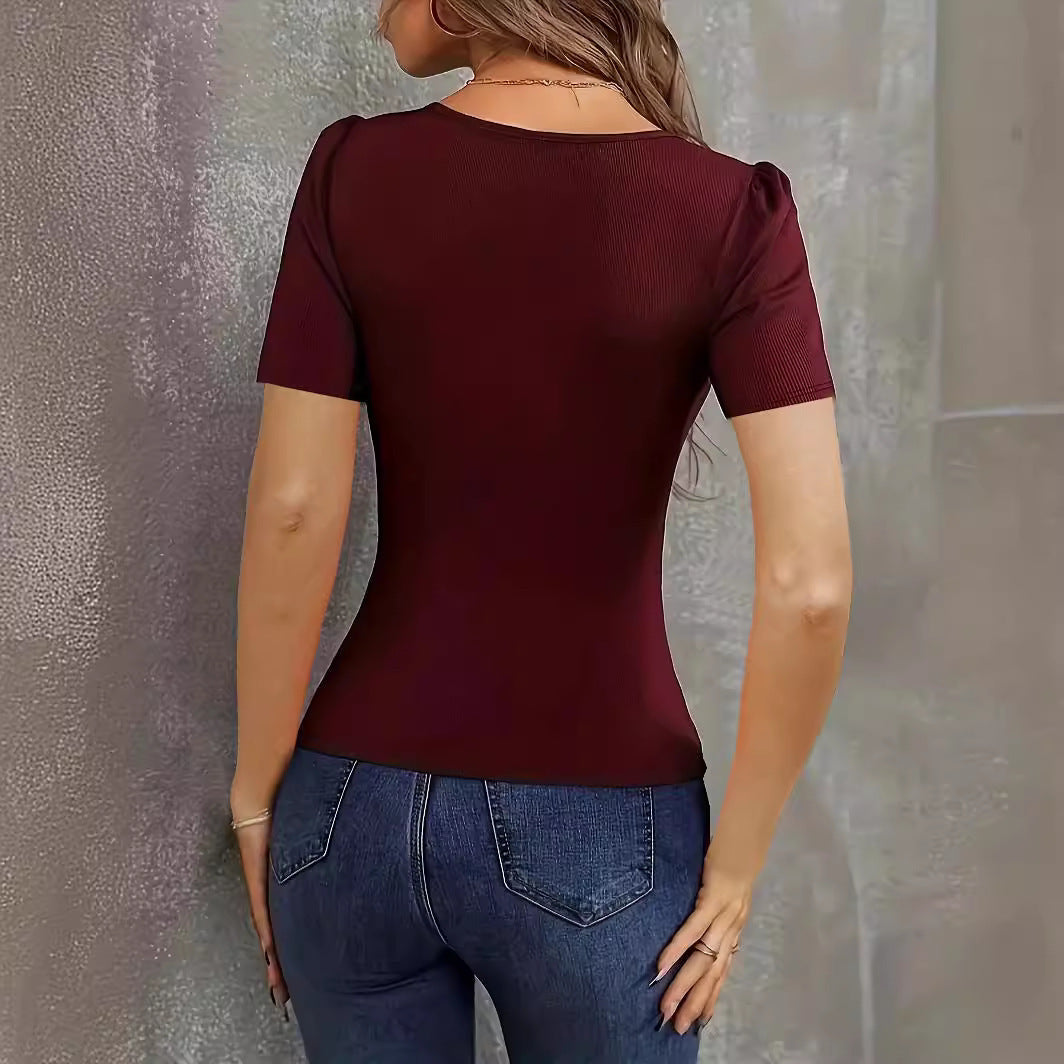 Damen figurbetontes Bodysuit mit V-Ausschnitt und kurzen Ärmeln