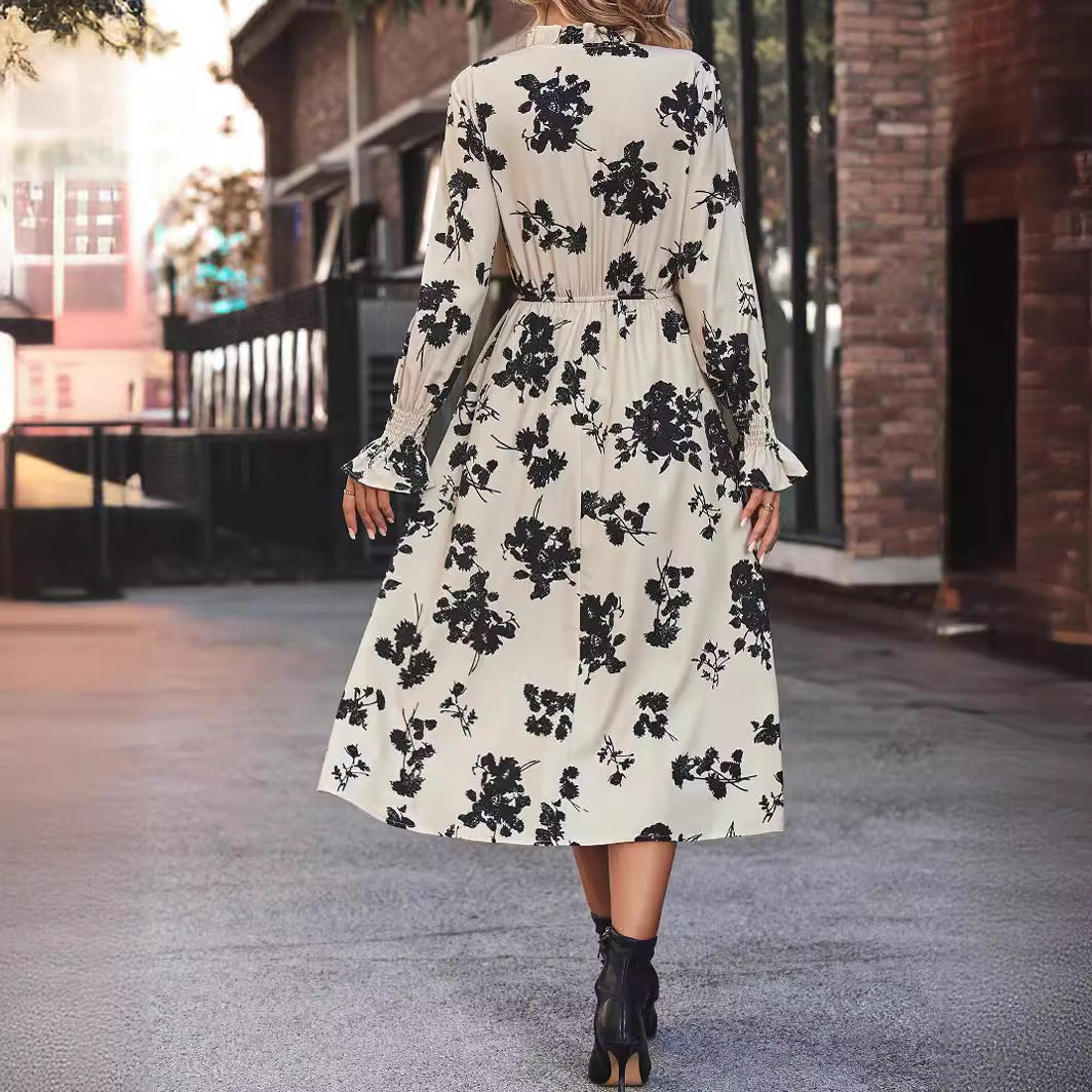 Damen Maxikleid mit floralem Print und angenähtem Bindeband R&B