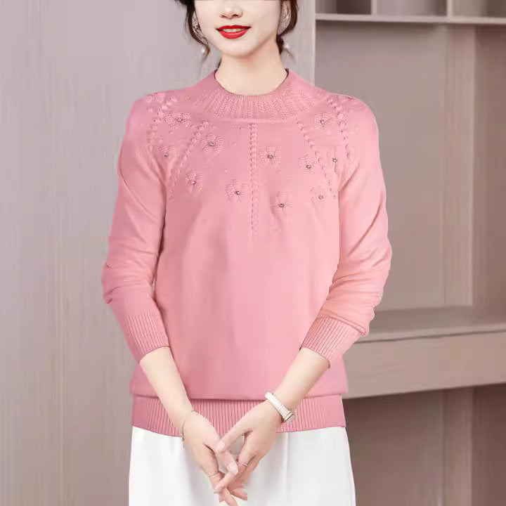 Damen eleganter Strickpullover mit floralem Design R&B