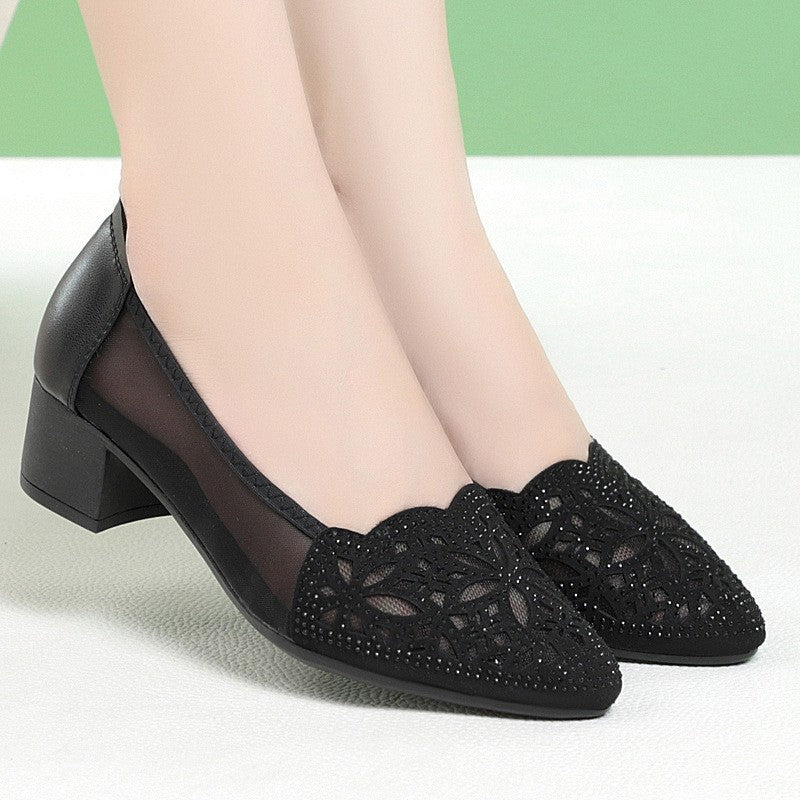 Damen Ballerinas mit dekorativem Lochdesign und komfortablem Blockabsatz R&B