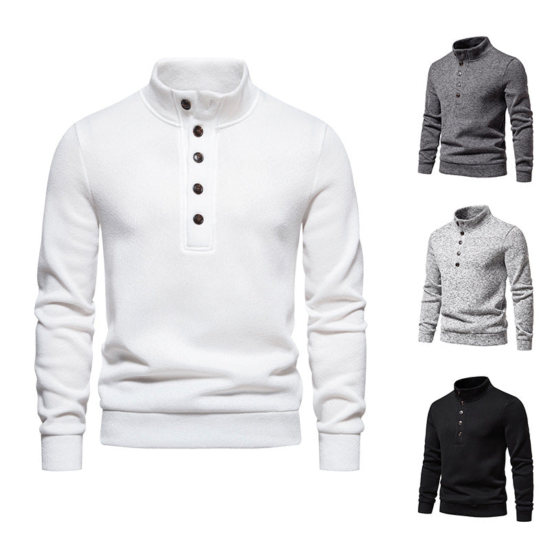 Herren bequemer Stehkragenpullover mit Knopfleiste und strukturiertem Design R&B