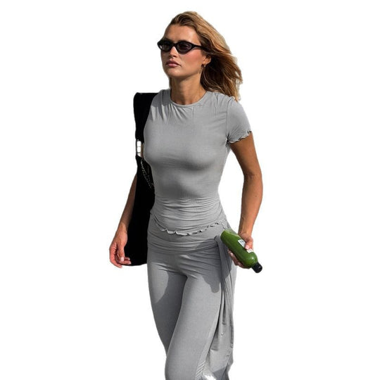 Damen lässiges Set aus Top und Schlaghose mit modischem Bindedetail R&B