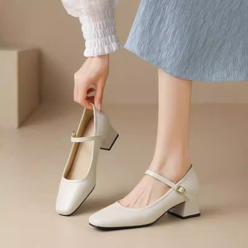Damen elegante Blockabsatz Mary Jane Schuhe mit Riemchen R&B