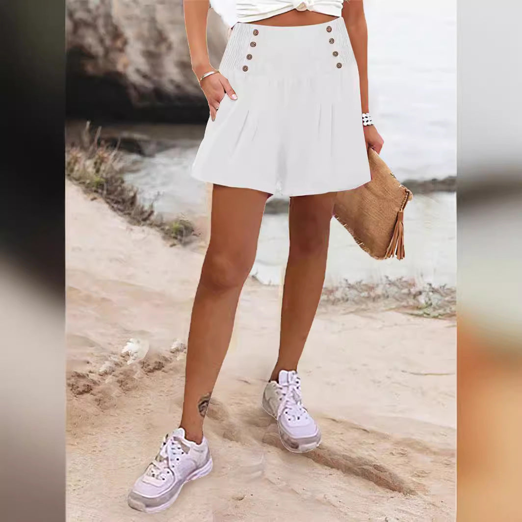 Damen elegante Shorts mit hohem Bund und Knopfdetail R&B