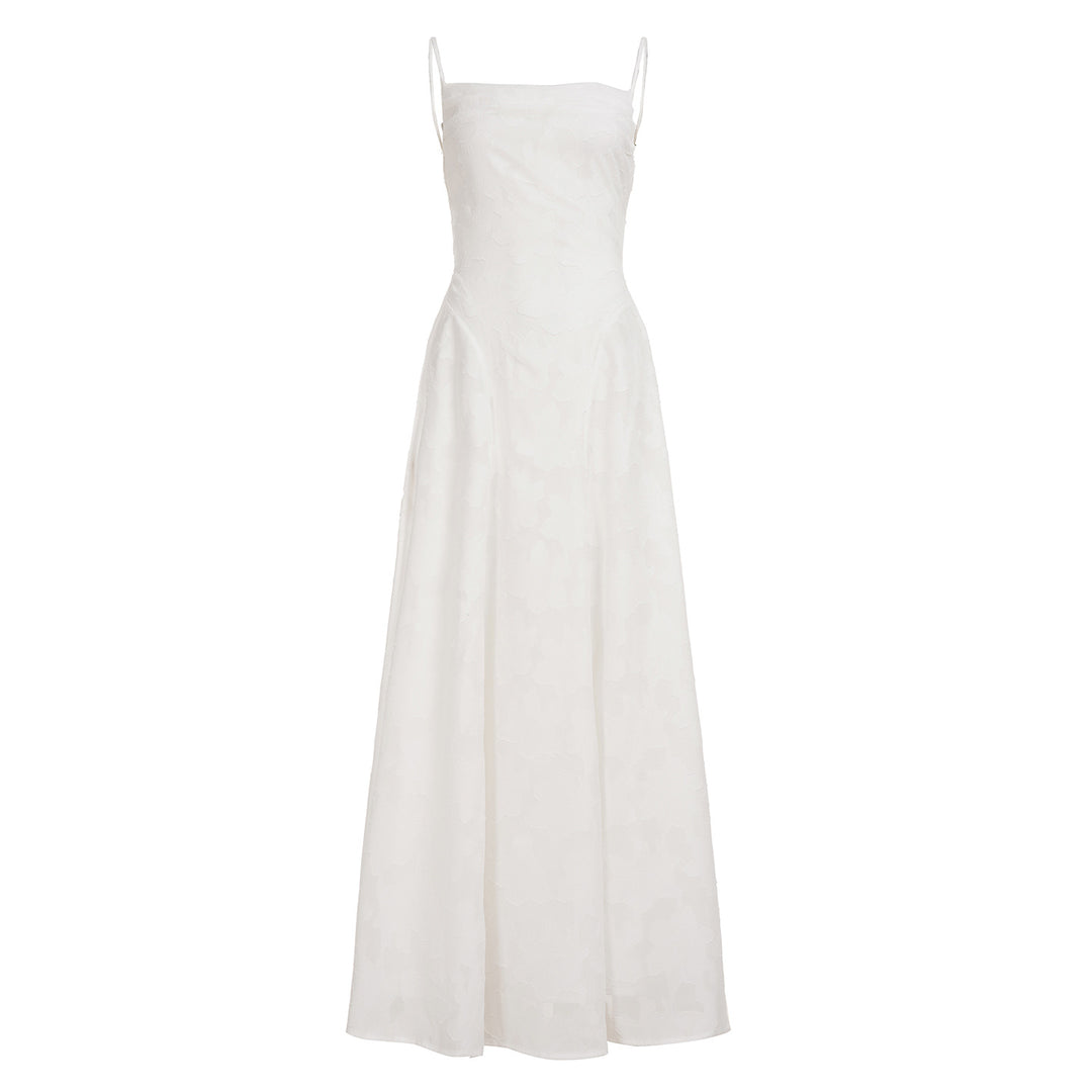 Damen elegantes Maxikleid mit zartem floralem Muster und Spaghetti-Trägern R&B