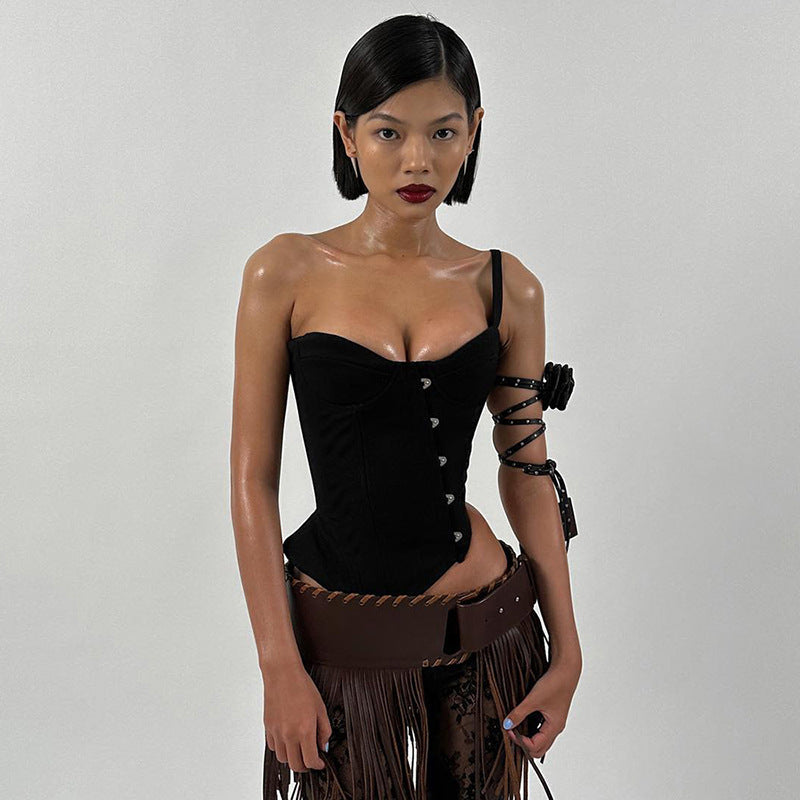 Damen Korsettoberteil mit asymmetrischem Design und Knopfverschluss R&B