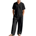 Herren nan luftiges Leinen-Ensemble mit Polokragen und regulierbarer Bundhose R&B