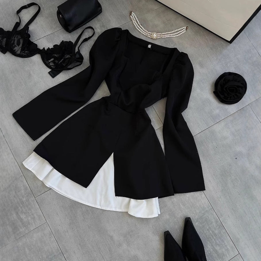 Damen Cocktailkleid mit Puffärmeln und asymmetrischem Schnitt R&B
