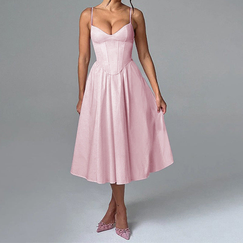 Damen Midikleid mit herzförmigem Ausschnitt und schwingendem Rock R&B