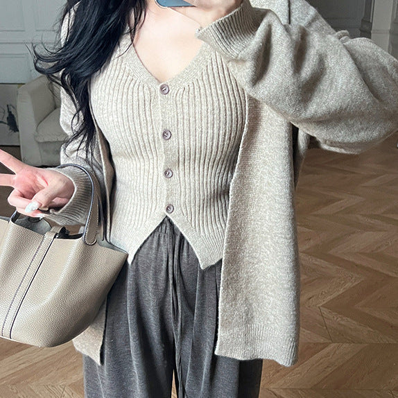 Damen Kuschelige Strickjacke mit Knopfleiste und V-Ausschnitt