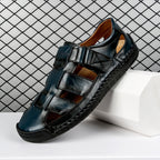 Herren Bequeme Leder-Sandalen mit verstellbarem Riemen R&B