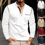 Herren nan Langarmshirt mit Mandarin-Kragen Brusttasche und Kontrastziernähten R&B