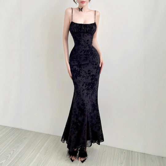 Damen Elegantes Maxikleid mit floralem Spitzenmuster und Spaghettiträgern R&B