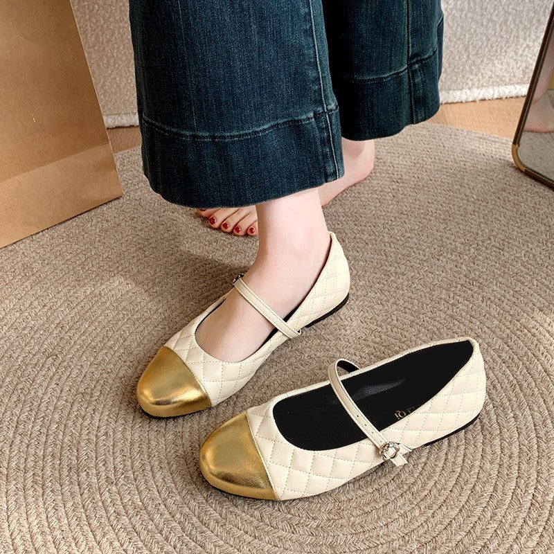 Damen Ballerina mit schickem Glanz-Akzent und komfortablem Riemen EB