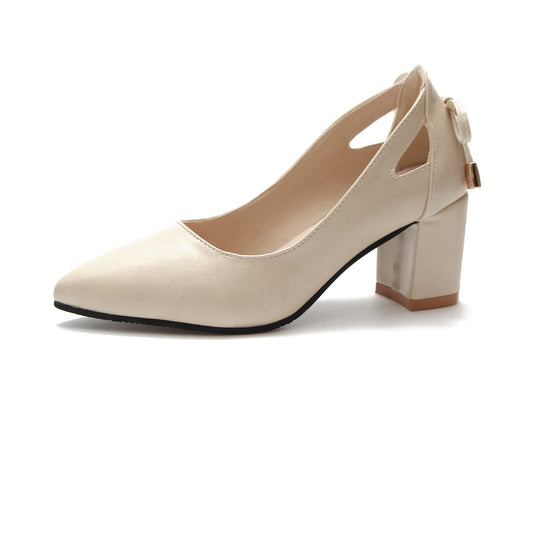 Damen nan spitze Pumps mit seitlichen Cut-Outs, Fersenband mit Zierkordel und massivem Blockabsatz R&B