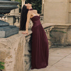 Damen Elegantes Maxi-Kleid mit fließendem Rock und geschmackvoller Chiffon-Schärpe R&B