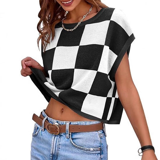 Damen modisches gestreiftes Cropped Top mit Boxy-Schnitt und luftiger Textur R&B
