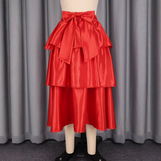 Damen Eleganter voluminöser Rock mit Rüschendetails und Taillengürtel R&B