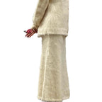 Damen kuschelige Strickjacke und Wadenlanger Rock Set R&B