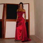 Damen Elegantes Off-Shoulder-Maxikleid aus luxuriösem Satin R&B