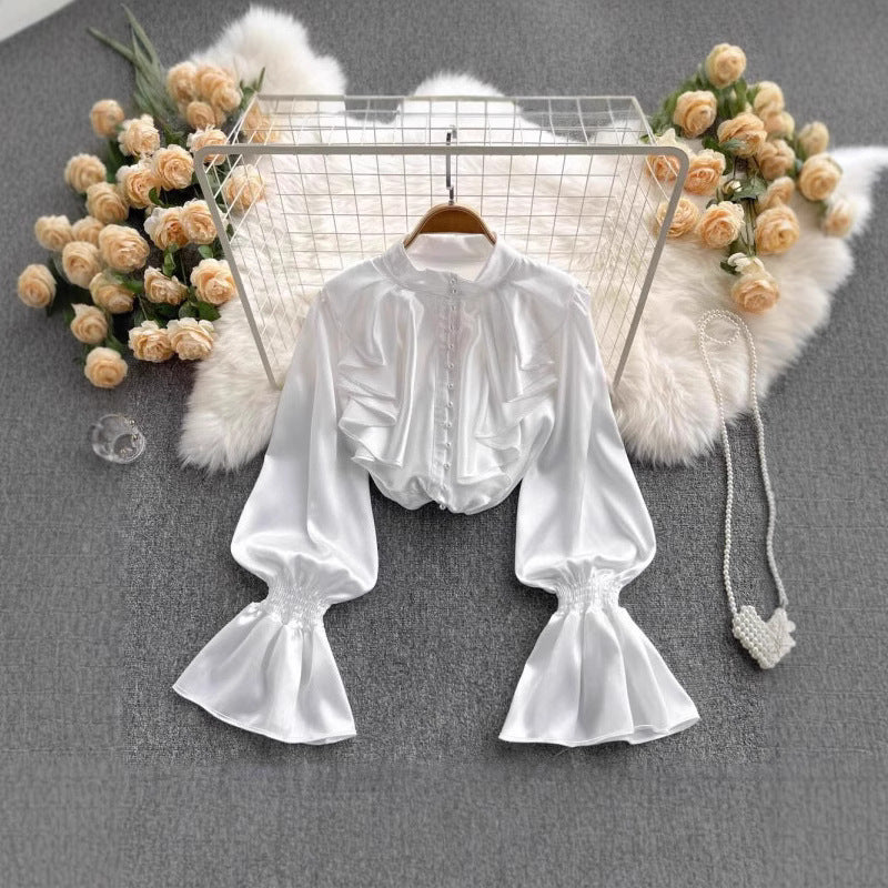 Damen Bluse mit Rüschen und Puffärmeln R&B