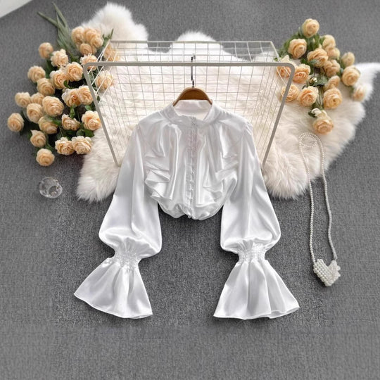 Damen Bluse mit Rüschen und Puffärmeln R&B