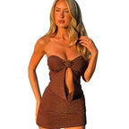 Damen glamouröses Wickelkleid mit tiefem Ausschnitt und modischem Ringdetail EB