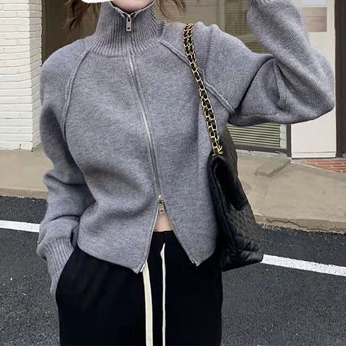 Damen Strickjacke mit hochwertigem Reißverschluss und Stehkragen R&B